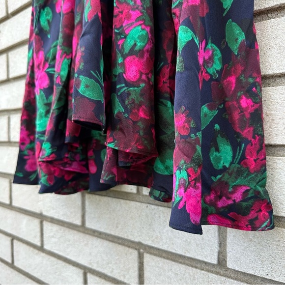 MISA Los Angeles Narcissa Floral Satin Mini Dress V-Neck Black Pink Party - Picture 8 of 16